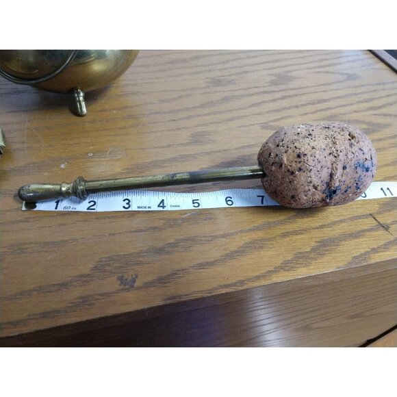 Brass Smudge Pot & Wand, Vintage Fire Starter Covered Cauldron with Pumice Stone - Picture 5 of 11